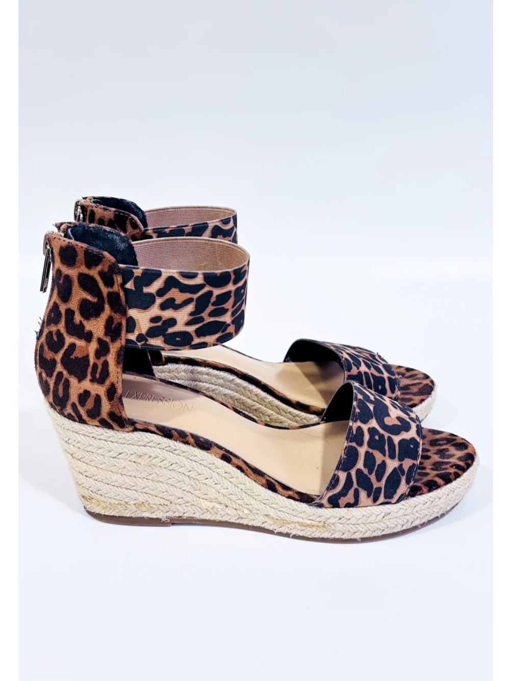 Expressions Leopard Ashton Wedge Sandals Tan 6 Animal Print Espadrille Jute